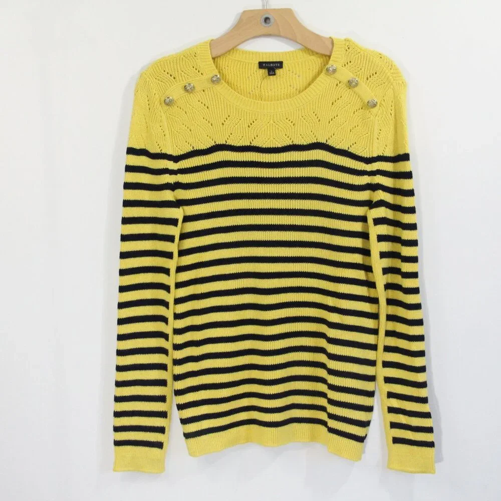 Talbots Pointelle Knit Sweater NEW Women Large Nautical striped Spring